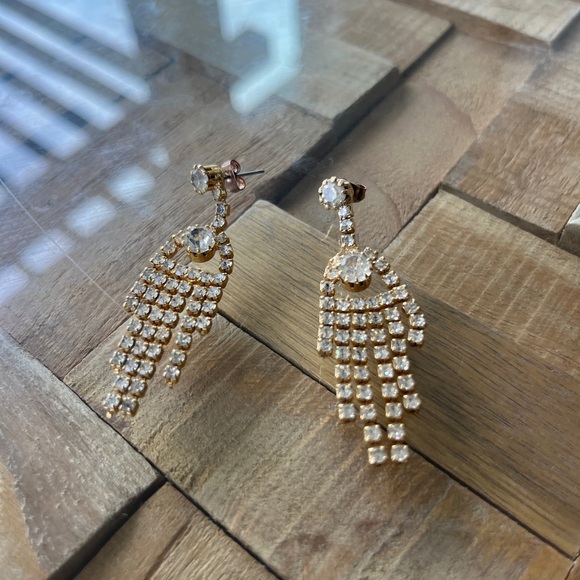 Free People 💗 rhinestone and gold dangle fairy glam earrings - Picture 3 of 4
